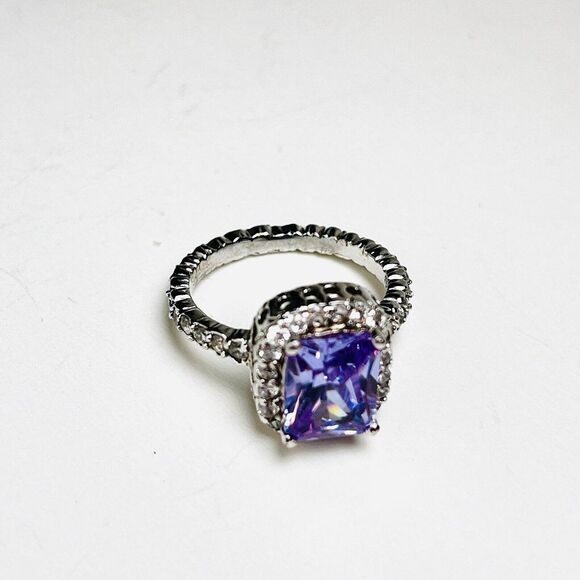 Sparkling Amethyst Sterling Silver‎ 925 Ring Size 8 Halo - Picture 5 of 10